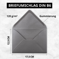 50x Briefumschläge B6 - 17,5 x 12,5 cm - Graphit-Dunkel