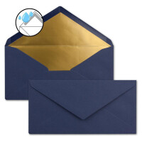 100 Brief-Umschläge DIN Lang - Dunkel-Blau / Nachtblau mit Gold-Metallic Innen-Futter - 110 x 220 mm - Nassklebung - festliche Kuverts für Weihnachten