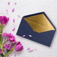 100 Brief-Umschläge DIN Lang - Dunkel-Blau / Nachtblau mit Gold-Metallic Innen-Futter - 110 x 220 mm - Nassklebung - festliche Kuverts für Weihnachten