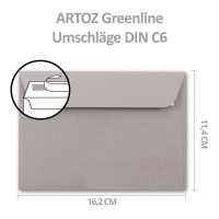 ARTOZ 25 x Briefumschläge DIN C6 - Farbe: beech (hellgrau / hellbraun) - 11,4 x 16,2 cm - mit Haftklebung und Abziehstreifen - Serie Greenline