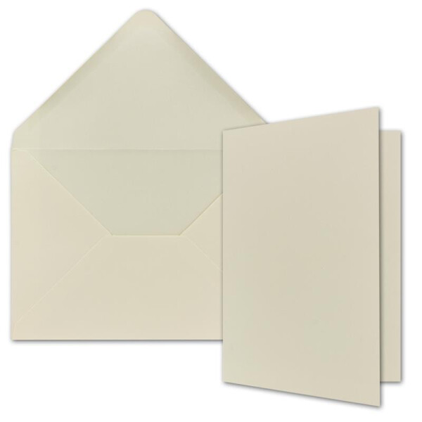 A5 Doppelkarten Set inklusive Briefumschläge - 25er-Set - Blanko Naturweiß Einladungskarten in Creme-Weiß - Faltkarten mit Umschlägen