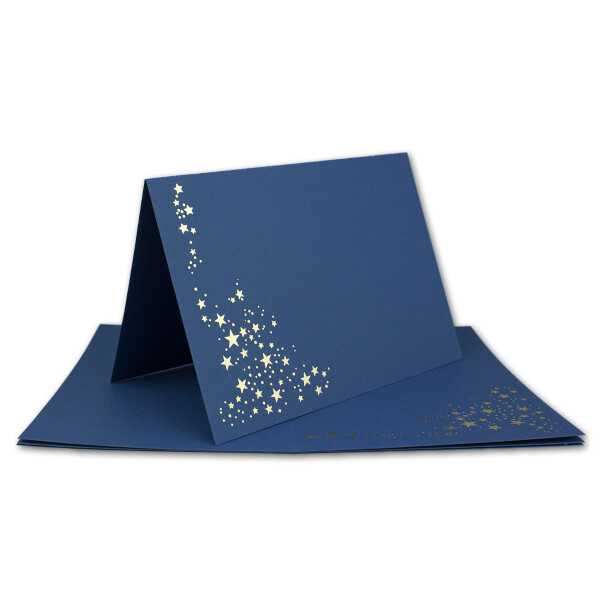 25x Faltkarten DIN A6 - Dunkelblau mit goldenen Metallic Sternen - 10,5 x 14,8 cm - Einladungskarten zu Weihnachten - Marke: FarbenFroh by GUSTAV NEUSER