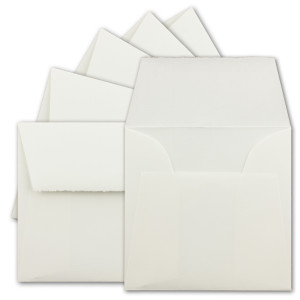 50 Stück quadratische Vintage Brief-Umschläge, Büttenpapier, 12,5 x 12,5 cm, Weiß halbmatt gerippt hochwertige Brief-Kuverts