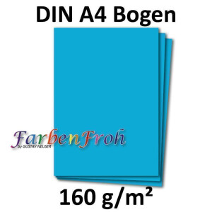 100 DIN A4 Papierbogen Planobogen - Azurblau (Blau) - 160 g/m² - 21 x 29,7 cm - Bastelbogen Ton-Papier Fotokarton Bastel-Papier Ton-Karton - FarbenFroh