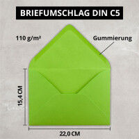 50 Sets - Faltkarten DIN A5 - Hell-Grün mit Umschl&auml