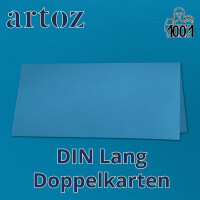 ARTOZ 50x DIN Lang Faltkarten - Blau (Petrol) gerippt 210 x 105 mm Klappkarten - Blanko Doppelkarte mit 220 g/m² edle Egoutteur-Rippung