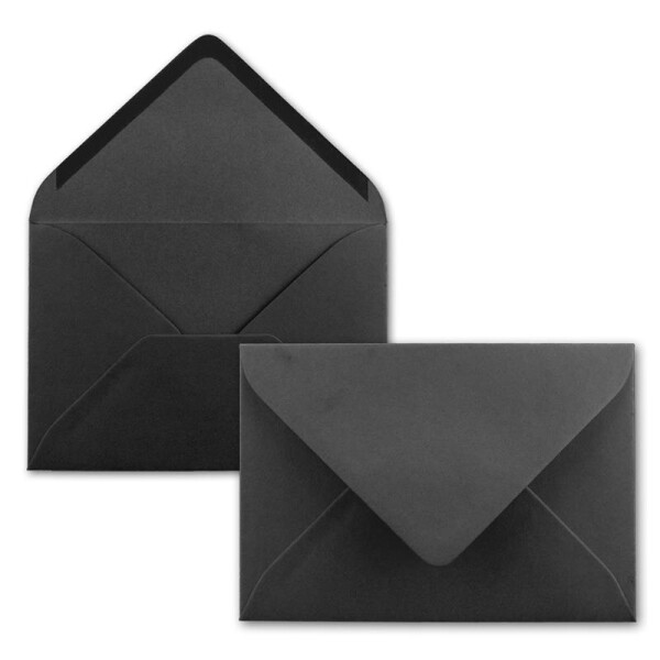 50x Brief-Umschläge Format B6 - Schwarz- 12 x 17,5 cm - Nassklebung mit spitzer Klappe - 110 g/m² - Einladungs-Kuverts