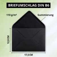 50x Brief-Umschläge Format B6 - Schwarz- 12 x 17,5 cm -