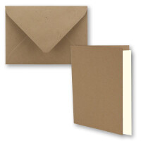 50x braunes Vintage Kraftpapier Falt-Karten SET mit Umschl&a