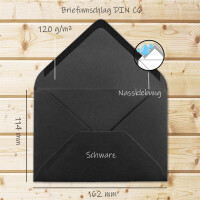 100 Brief-Umschläge - Schwarz - DIN C6 - 114 x 162 mm -