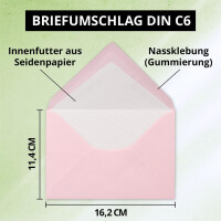 25 Briefumschläge Rosa - DIN C6 - gefüttert mit we