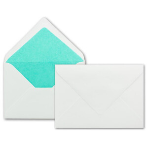 50 x Briefumschläge in weiss mit türkisem Seidenfutter, DIN B6 12,5 x 17,6 cm, Nassklebung ohne Fenster - Ideal für Hochzeits-Einladungen Grußkarten Weihnachtskarten