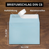 100x Briefumschläge Hell-Blau DIN C6 Format 11,4 x 16,2