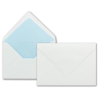 25 x Briefumschläge in weiss mit hell-blauem Seidenfutt