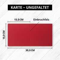 Quadratische Falt-Karten 15 x 15 cm - Rosenrot - 100 St&uuml