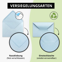 50x DIN B6 Faltkarten Set mit Umschlägen - Hellblau (Bl