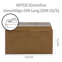 ARTOZ 25 x Briefumschläge DIN LANG - Farbe: grocer kraft (Kraftpapier dunkelbraun) - 11,4 x 22,4 cm - mit Haftklebung und Abziehstreifen - Serie Greenline