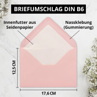 50 Briefumschläge in Rosa mit weißem Innenfutter 