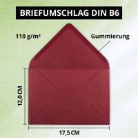 25x DIN B6 Faltkarten Set mit Umschlägen - Dunkelrot (R