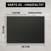 DIN A5 Faltkarten - Schwarz - 25 Stück - Einladungskart
