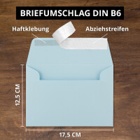 50x Brief-Umschläge B6 - Hellblau - 12,5 x 17,5 cm - Ha
