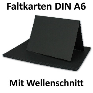 25x Faltkarten DIN A6 mit wellig gestanztem Rand - Schwarz - 10,5 x 14,8 cm - Wellenschnitt Einladungs-Karten - FarbenFroh by GUSTAV NEUSER