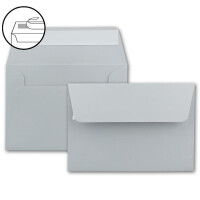 100x Brief-Umschläge B6 - Hellgrau - 12,5 x 17,5 cm - Haftklebung 120 g/m² - breite edle Verschluss-Lasche - hochwertige Einladungs-Umschläge