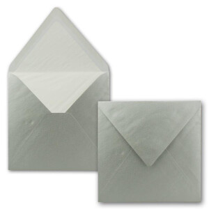 100x Briefumschläge Quadratisch 16 x 16 cm in Silber Metallic- Umschläge mit weißem Seidenfutter - Kuverts ohne Fenster & mit Nassklebung - Für Einladungskarten zu Hochzeit und Geburtstag