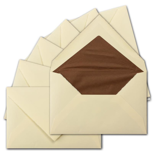 50x Vintage Briefumschläge gefüttert - echtes Büttenpapier - 11,8 x 18,2 cm - Diplomaten Format - Elfenbein (Creme) halbmatt - Nassklebung - mit Seidenfutter