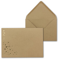 50x Weihnachts-Briefumschläge - DIN C6 - mit Gold-Metallic geprägtem Sternenregen -Farbe: Sandbraun - Nassklebung, 120 g/m² - 114 x 162 mm - Marke: GUSTAV NEUSER