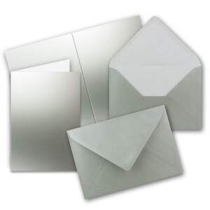 25x DIN B6 Faltkarten Set mit Umschlägen - Silber - 115 x 170 mm - ideal für Einladungskarten, Hochzeit, Taufe, Kommunion, Konfirmation - Marke: FarbenFroh