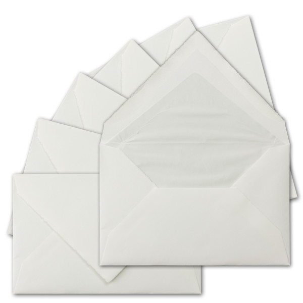 50 Stück C6 Vintage Brief-Umschläge, Büttenpapier, 11,4 x 16,2 cm, Weiß halbmatt - gefütterte Brief-Kuverts