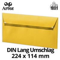 ARTOZ 25x Briefumschläge DIN Lang Sonnengelb 100 g/m² selbstklebend - DL 224x114 mm - Kuvert ohne Fenster - Umschläge mit Haftklebung Abziehstreifen