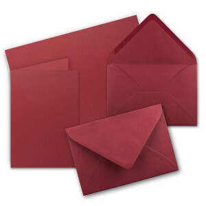 Faltkarten SET mit Brief-Umschlägen DIN A6 / C6 in Dunkelrot / Weinrot - 50 Sets - 14,8 x 10,5 cm - Premium Qualität - Serie FarbenFroh