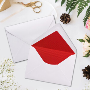 25x Briefumschläge Weiß DIN C6 gefüttert mit Seidenpapier in Rot 100 g/m² 11,4 x 16,2 cm mit Nassklebung ohne Fenster