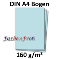 100 DIN A4 Papierbogen Planobogen - Hellblau (Blau) - 160 g/m² - 21 x 29,7 cm - Bastelbogen Ton-Papier Fotokarton Bastel-Papier Ton-Karton - FarbenFroh