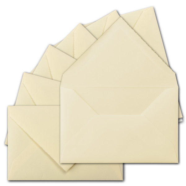 50 Stück Vintage Briefumschläge - Büttenpapier - B6 11,8 x 18,2 cm - Diplomaten Format - Elfenbein (Creme) halbmatt - Nassklebung