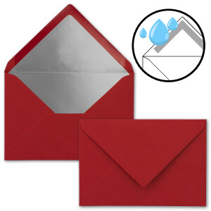 Kuverts Dunkelrot - 25 Stück - Brief-Umschläge DIN C6 - 114 x 162 mm - 11,4 x 16,2 cm - Nassklebung - matte Oberfläche & Silber-Metallic Fütterung - ohne Fenster - für Einladungen