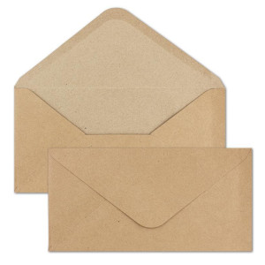 50x Set aus Klappkarten mit Umschlägen & Einlegeblätter - DIN Lang Recycling Einladungskarten in Braun Kraftpapier - Blanko zum Selbstgestalten