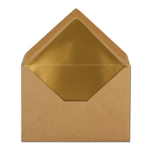 25 Stück - Gold gefütterte Vintage-Umschläge DIN C6 11,4 x 16,2 cm Kraft-Papier braun Recycling Nassklebung - UmWelt by GUSTAV NEUSER®