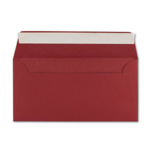 100x Briefumschläge DIN Lang 11 x 22 cm gerippt in Dunkelrot gefüttert mit rotem Seiden-Papier 110 g/m² Haftklebung