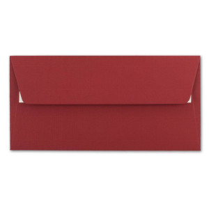 100x Briefumschläge DIN Lang 11 x 22 cm gerippt in Dunkelrot gefüttert mit rotem Seiden-Papier 110 g/m² Haftklebung