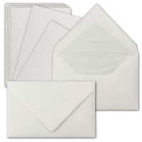 25 Sets Vintage Einzel-Karten & Brief-Umschläge, ca. B6, Büttenpapier, 11,3 x 17,5 cm, Natur-Weiß - ohne Falz - Zerkall-Bütten