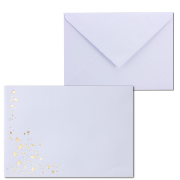 100x Weihnachts-Briefumschläge - DIN C6 - mit Gold-Metallic geprägtem Sternenregen -Farbe: Weiß - Nassklebung, 90 g/m² - 114 x 162 mm - Marke: GUSTAV NEUSER
