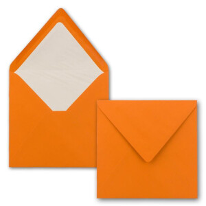 50x Briefumschläge Quadratisch 16 x 16 cm Orange - Umschläge mit weißem Seidenfutter - Kuverts ohne Fenster & mit Nassklebung - Für Einladungskarten zu Hochzeit und Geburtstag