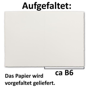 50x B6 Vintage Falt-Blätter, Bütten-Papier, 108 x 175 mm - Natur-Weiß 105 g/m²