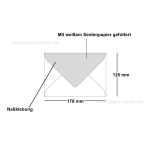100 Briefumschläge in Hellgrau mit weißem Innenfutter - Kuverts in DIN B6 Format  - 12,5 x 17,6 cm - Seidenfutter - Nassklebung