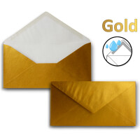 25 Brief-Umschläge Gold Metallic DIN Lang - 110 x 220 mm (11 x 22 cm) - Nassklebung ohne Fenster - Ideal für Einladungs-Karten - Serie FarbenFroh