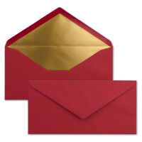 50 Brief-Umschläge DIN Lang - Dunkel-Rot mit Gold-Metallic Innen-Futter - 110 x 220 mm - Nassklebung - festliche Kuverts für Weihnachten