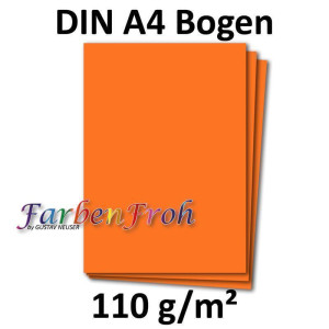 50x DIN A4 Papier - Orange - 110 g/m² - 21 x 29,7 cm - Briefpapier Bastelpapier Tonpapier Briefbogen - FarbenFroh by GUSTAV NEUSER